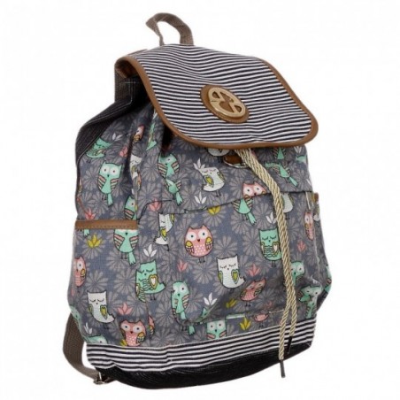Mochila Escolar Têxtil Feminina Estampa De Coruja
