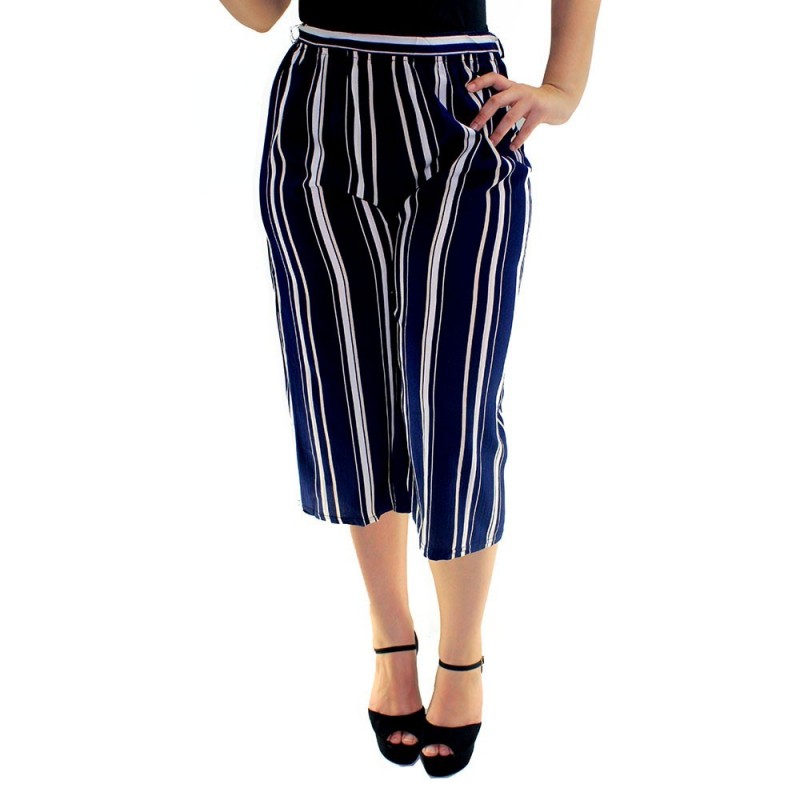 Calça Pantacourt Feminina Listrada
