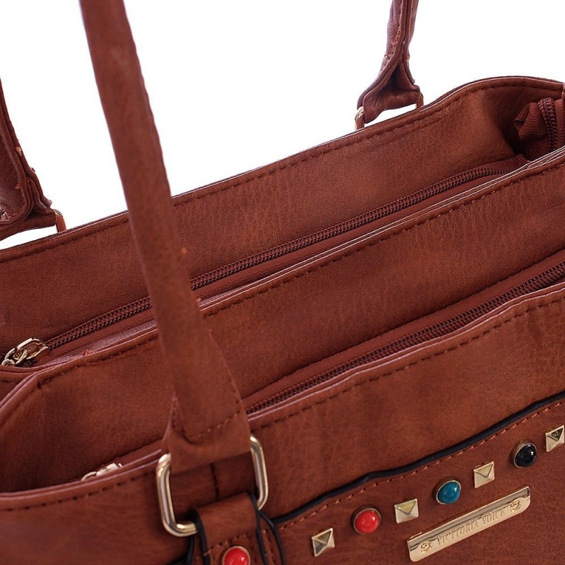 bolsa-feminina-satchel-alto-relevo-com-tachas-coloridas-e-pingente
