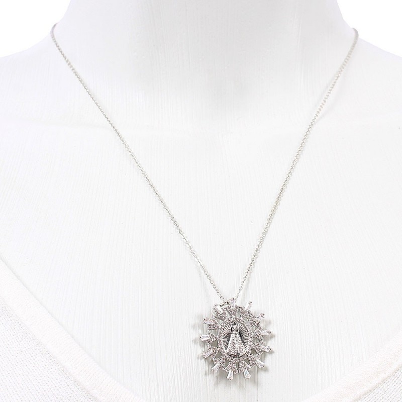 Colar Feminino Pingente Nossa Senhora Da Aparecida Em Strass
