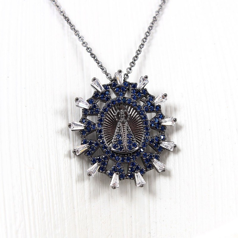 Colar Feminino Pingente Nossa Senhora Da Aparecida Em Strass
