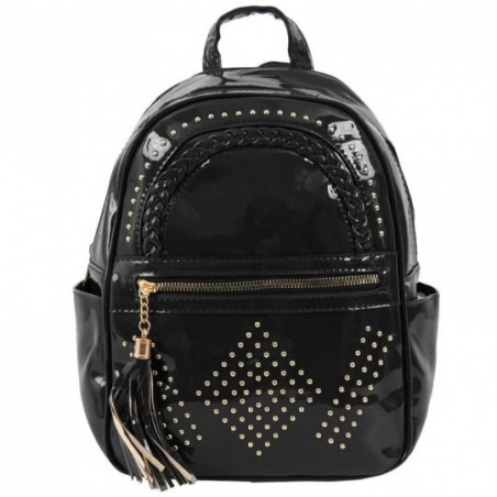 mochila-feminina-luxo-de-verniz-em-tresse-tassel-e-tachas