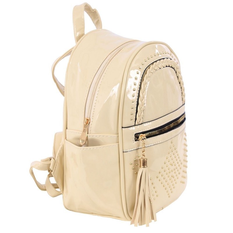 mochila-feminina-luxo-de-verniz-em-tresse-tassel-e-tachas