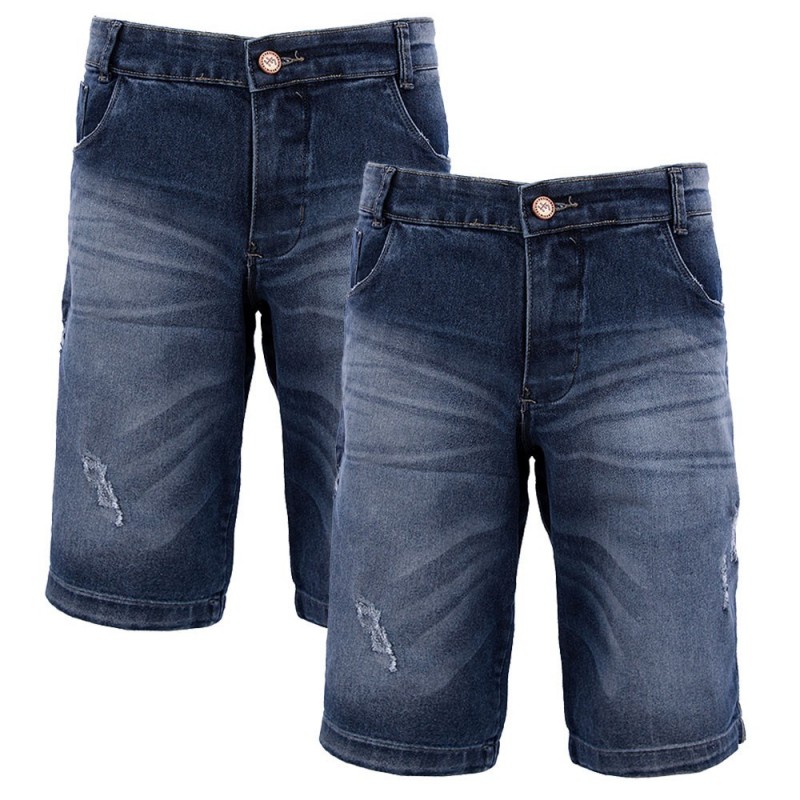 Kit Masculina Com 2 Bermudas Jeans Delavê Destroyed