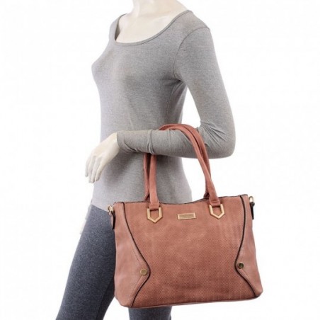 Bolsa Feminina Satchel Em Alto Relevo Detalhes Metálicos