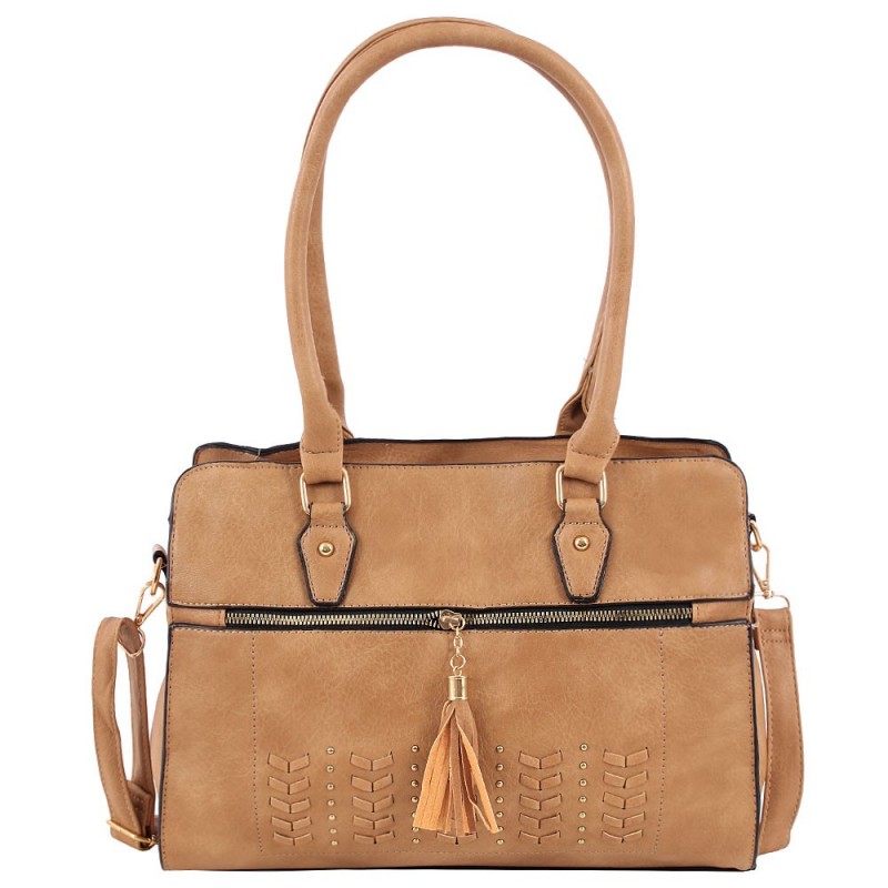 Bolsa Tote Feminina Alto Relevo Com Tassel Tressê E Tachas
