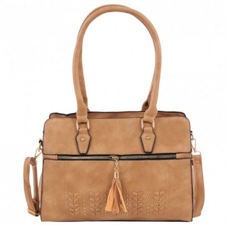 Bolsa Tote Feminina Alto Relevo Com Tassel Tressê E Tachas