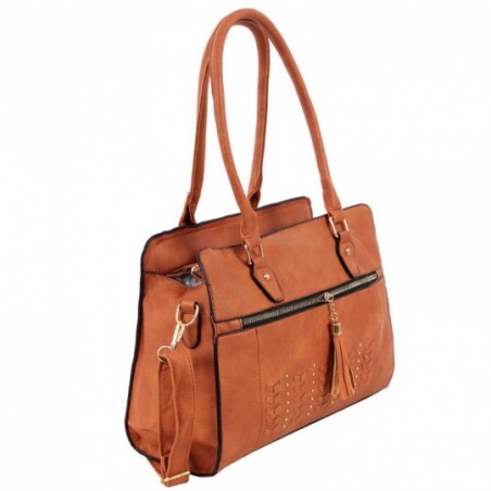 Bolsa Tote Feminina Alto Relevo Com Tassel Tressê E Tachas