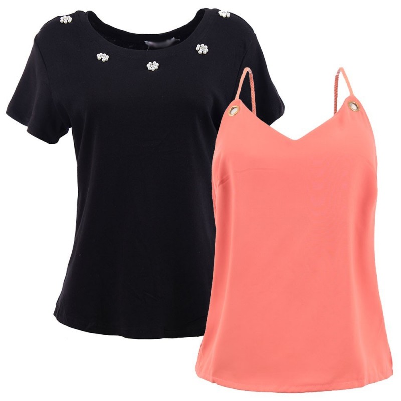 Kit Blusa Social Regata + Camiseta Baby Look Pérolas "M/G"