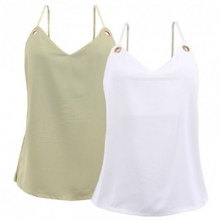 Kit Feminino 2 Blusas Regatas Com Alça Fina Trançada "P/M"