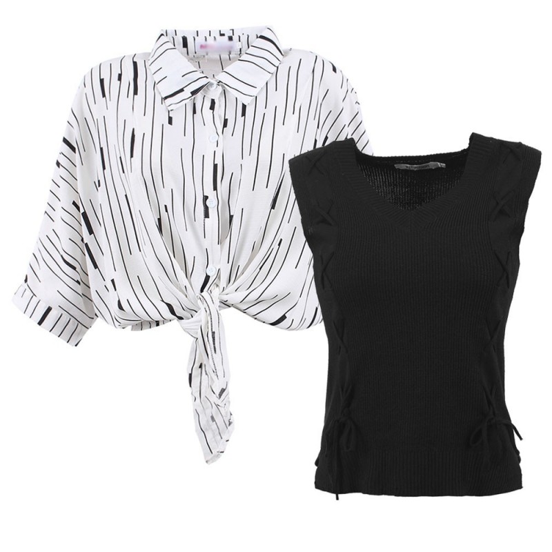 Kit Blusa Cropped Nó Frontal "M/G" + Regata Tricô "G"