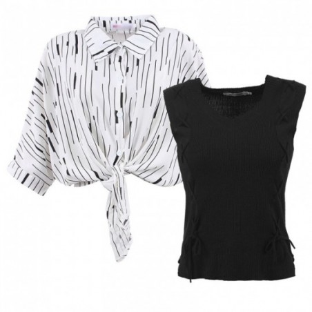 Kit Blusa Cropped Nó Frontal "M/G" + Regata Tricô "G"