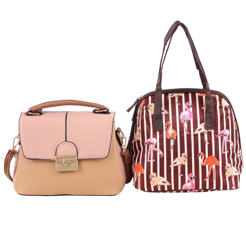 Kit Feminino Bolsa Baú Luxo + Bolsa Térmica Estampada