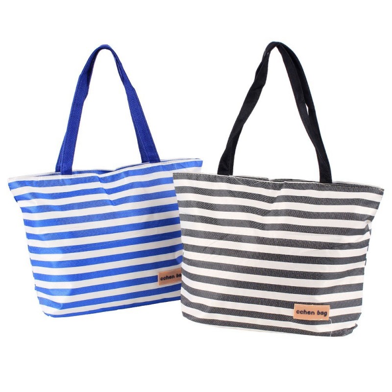 Kit 2 Bolsas De Praia Listradas Com Alça Dupla De Ombro