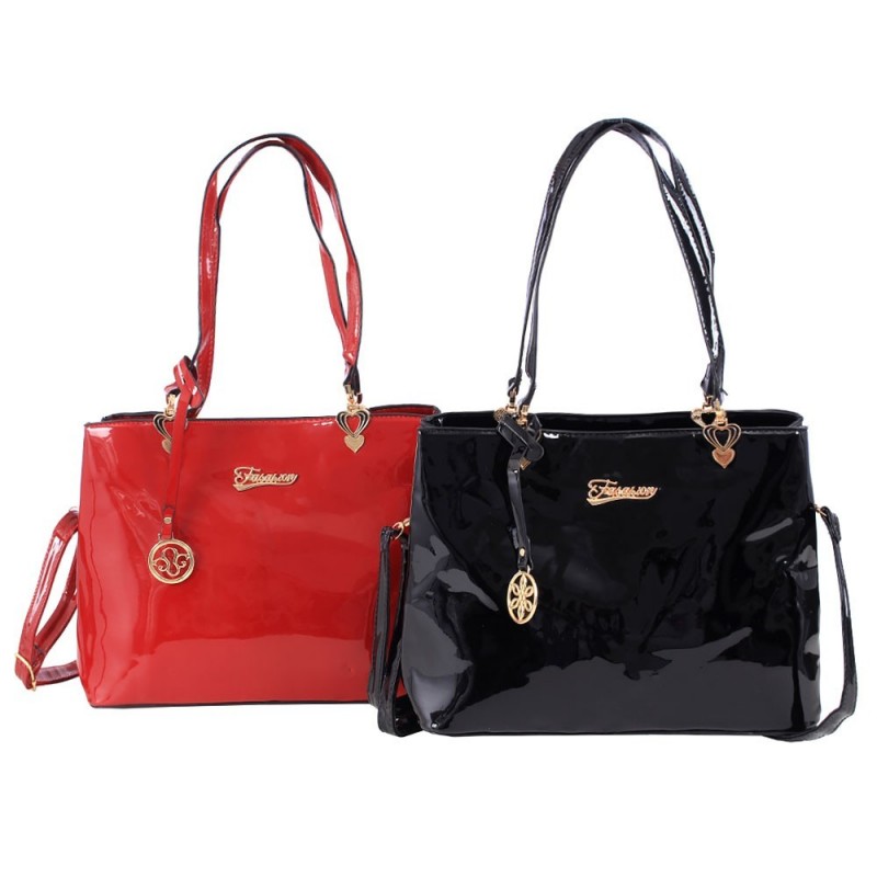 Kit Feminino 2 Bolsas Luxo Verniz Com Pingente Metálico