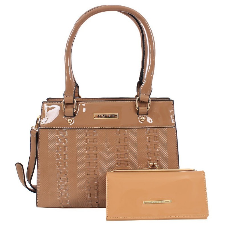 Kit Luxo Bolsa Envernizada Em Tressê + Carteira Envernizada