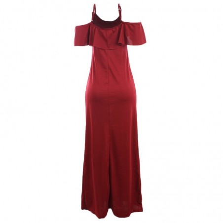 Vestido Longo Feminino Babado Ombro A Ombro Alça Fina