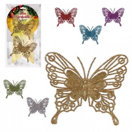 Kit 2 Borboletas De Glitter Enfeite De Natal 8 CM x 8 CM