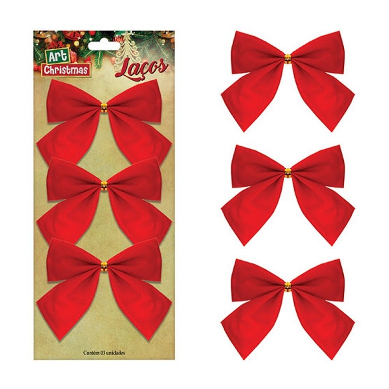 Kit 3 Laços Vermelhos De Natal Para Enfeite 13 CM X 11 CM