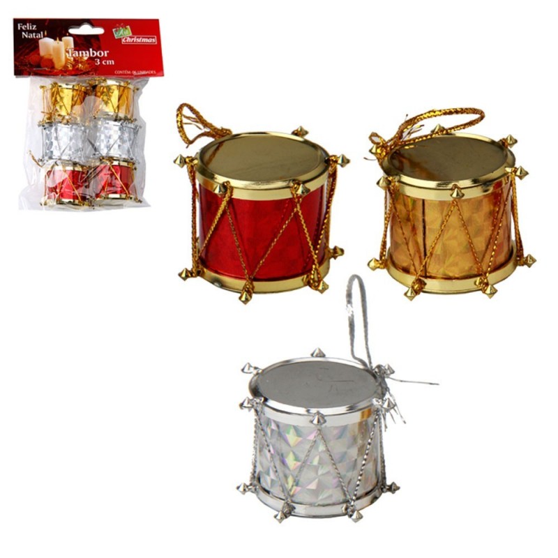 Kit 6 Tambores Enfeite De Natal Coloridos