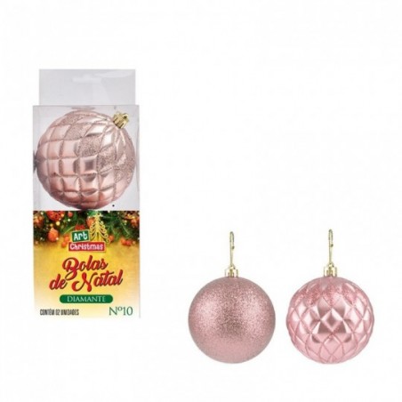 Kit 2 Bolas Natal Diamante Rose Glitter Para Enfeite 10 CM