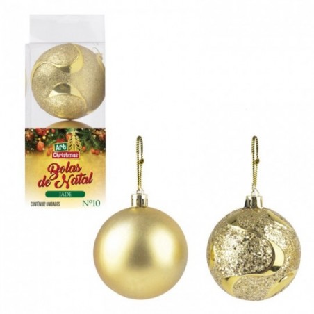 Kit 2 Bolas De Natal Dourada Para Enfeite 10 CM