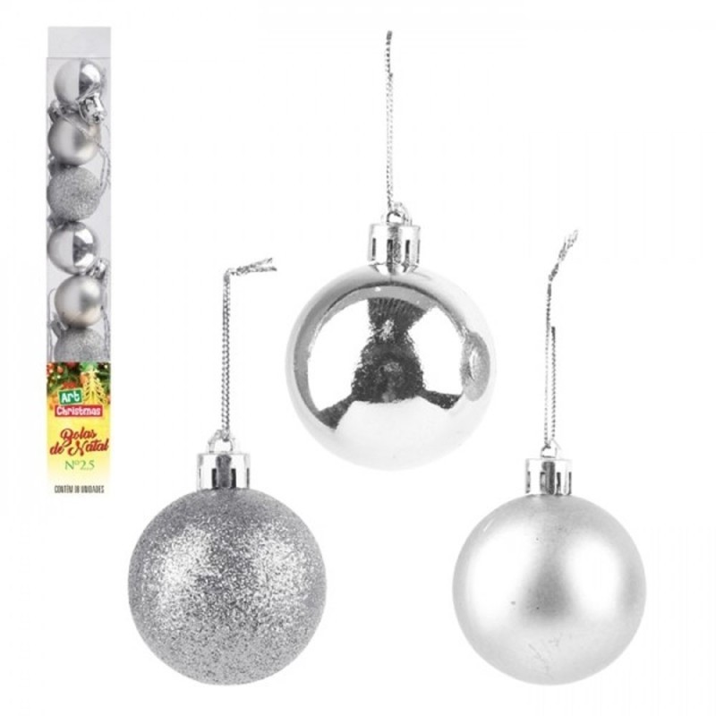 Kit 8 Bolas De Natal Prata Para Enfeite 2,5 CM