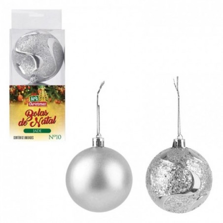 Kit 2 Bolas De Natal Prata Para Enfeite 10 CM