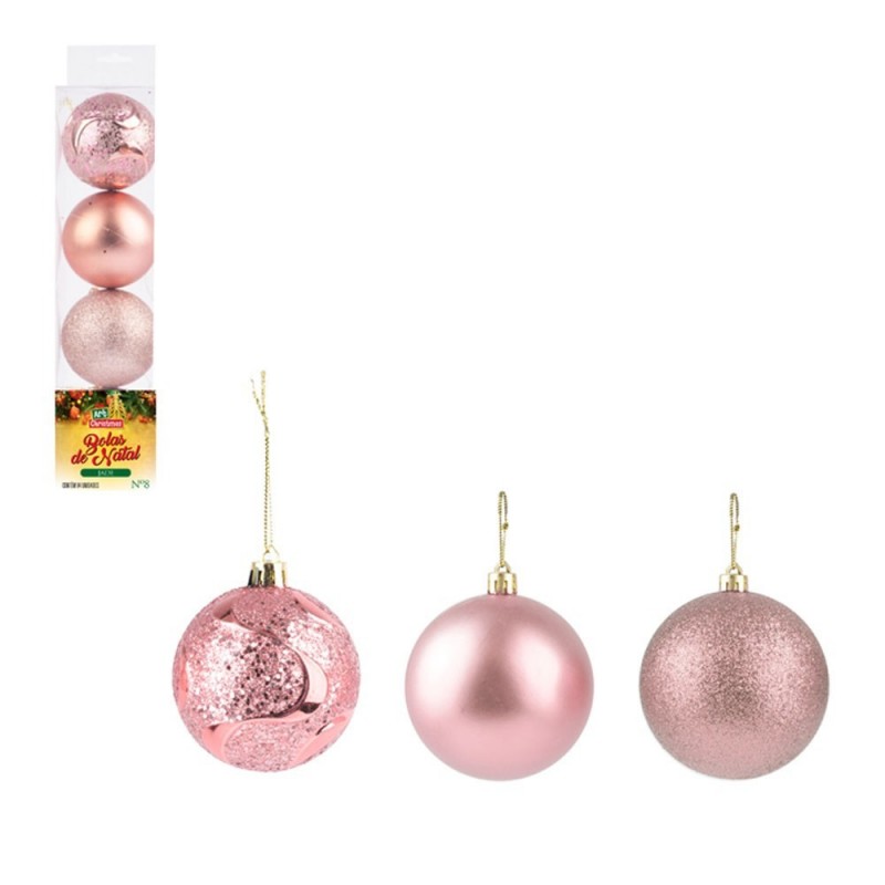 Kit 4 Bolas De Natal Rose Para Enfeite 8 CM