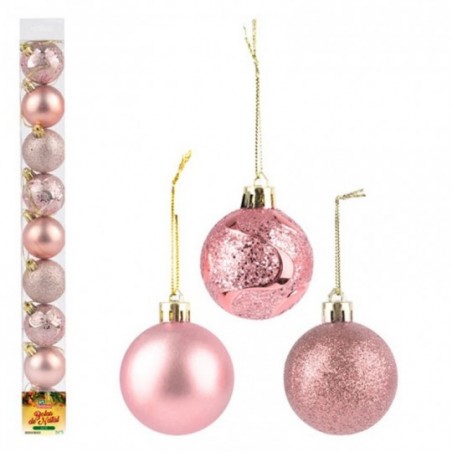 Kit 9 Bolas De Natal Rose Para Enfeite 5 CM