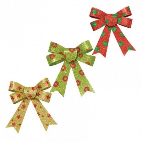 Kit Com 3 Laços Em Glitter Para Decoração De Natal