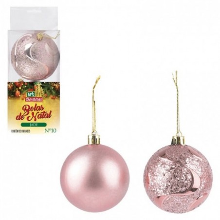 Kit 2 Bolas De Natal Rose Para Enfeite 10 CM