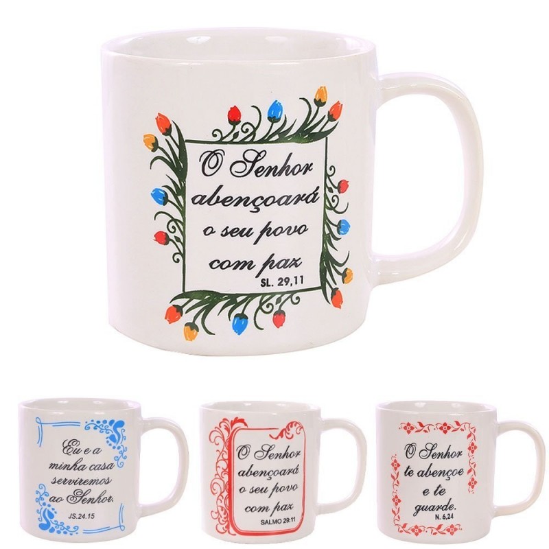 Caneca Porcelana Reta Temática Versículos Bíblicos 200ml