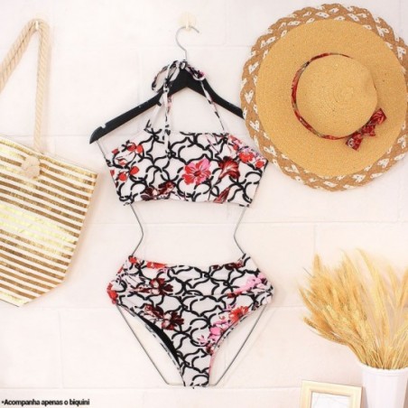 Conjunto Biquíni Top Faixa Hot Pants Cintura Alta Estampado
