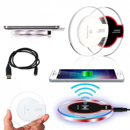 Carregador Por Indução Portátil Wireless + Receptor QI V8