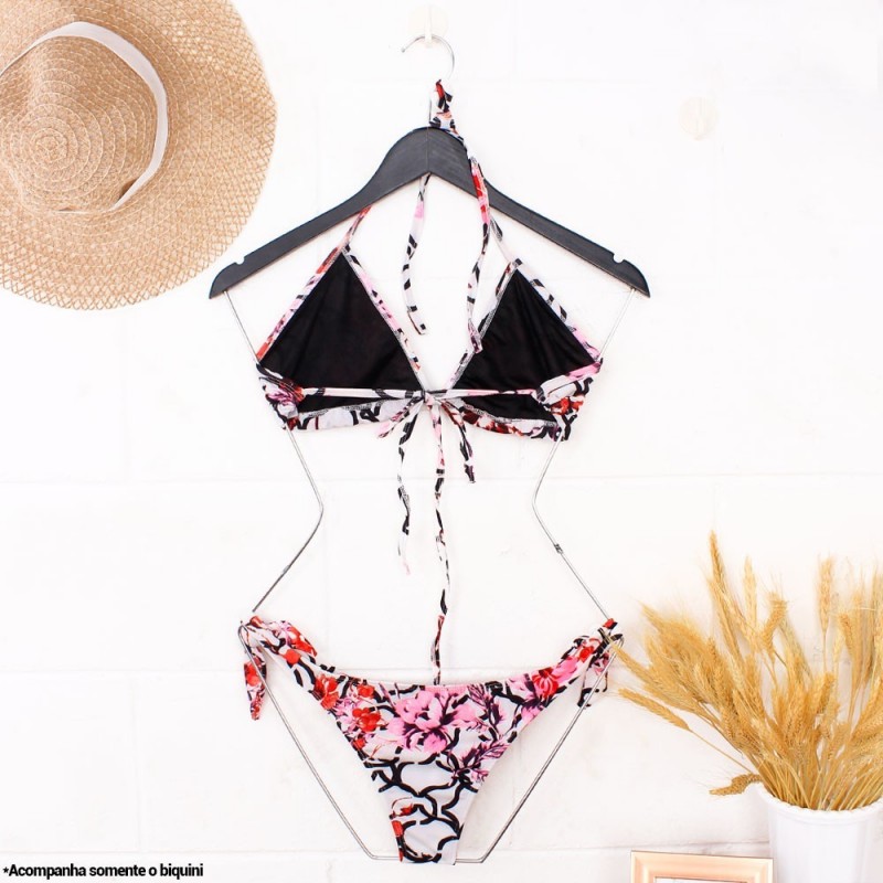 Conjunto Biquíni Feminino Floral Cortininha + Calcinha Laço