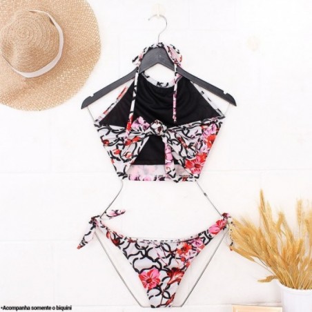Biquíni Floral Top Nadador Com Amarração + Calcinha Laço