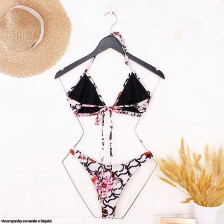 Biquíni Feminino Floral Top Cortininha + Calcinha Asa Delta