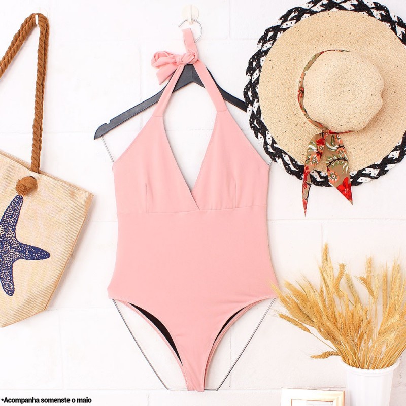 Maiô Body Feminino Liso Frente Única Com Amarração Decote V