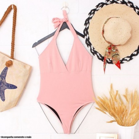 Maiô Body Feminino Liso Frente Única Com Amarração Decote V