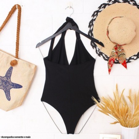 Maiô Body Feminino Liso Frente Única Com Amarração Decote V