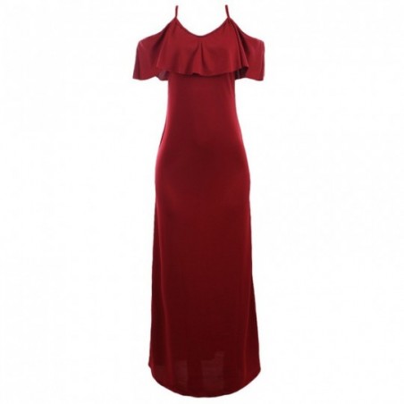 Vestido Longo Feminino Babado Ombro A Ombro Alça Fina