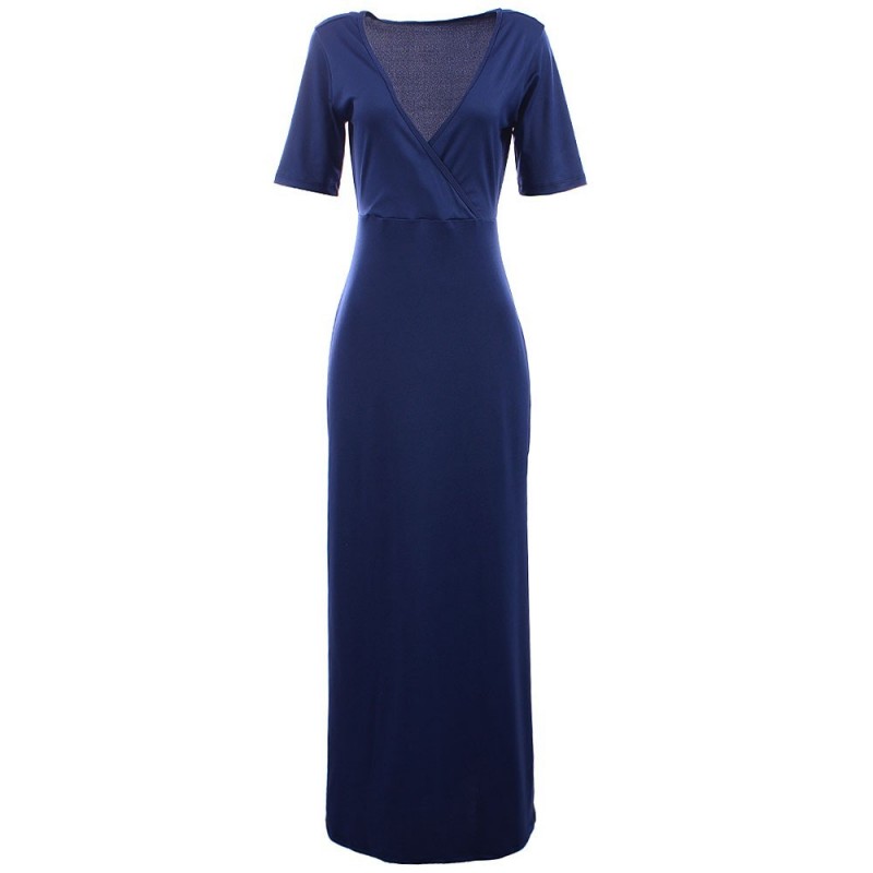Vestido Longo Feminino Decote V Transpassado Fenda Lateral