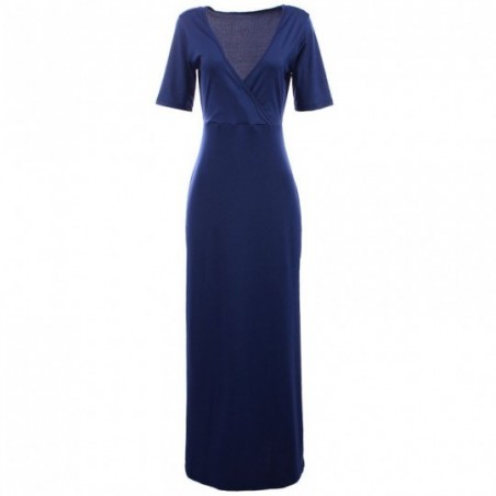 Vestido Longo Feminino Decote V Transpassado Fenda Lateral