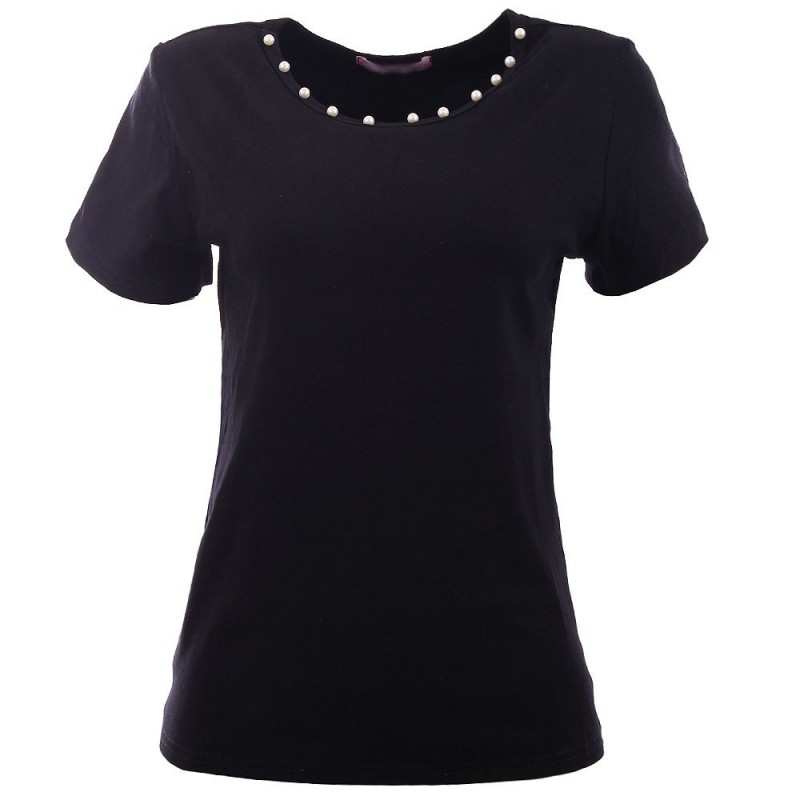 Camiseta Feminina Baby Look Manga Curta Bordado Pérolas