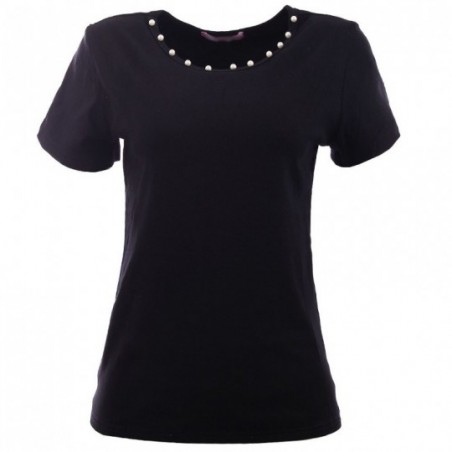Camiseta Feminina Baby Look Manga Curta Bordado Pérolas