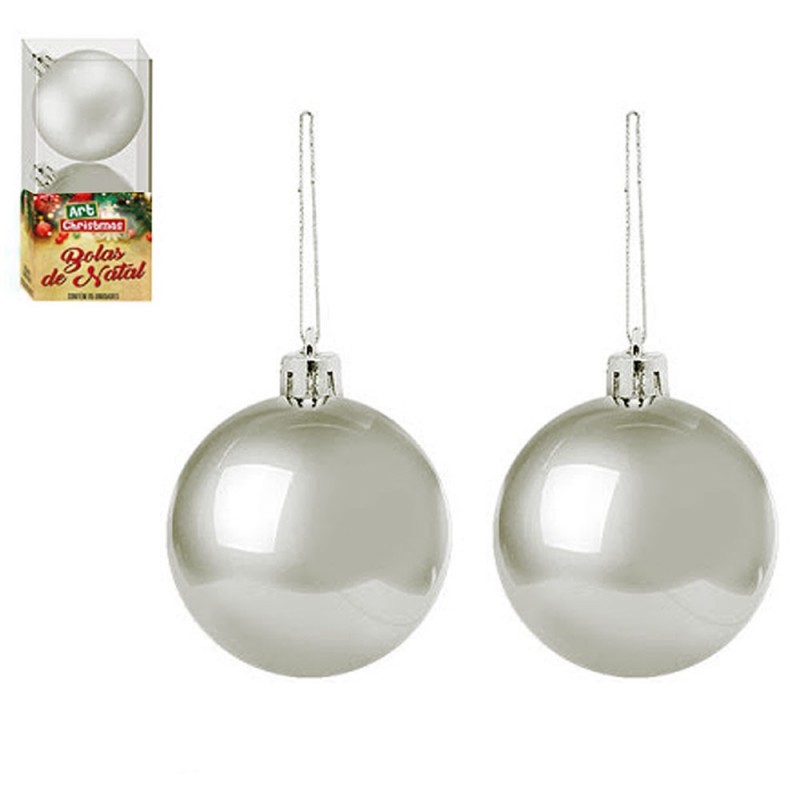 Kit 2 Bolas De Natal Enfeite Prata Com 6 CM