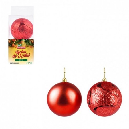 Kit 2 Bolas De Natal Vermelha Para Enfeite 10 CM