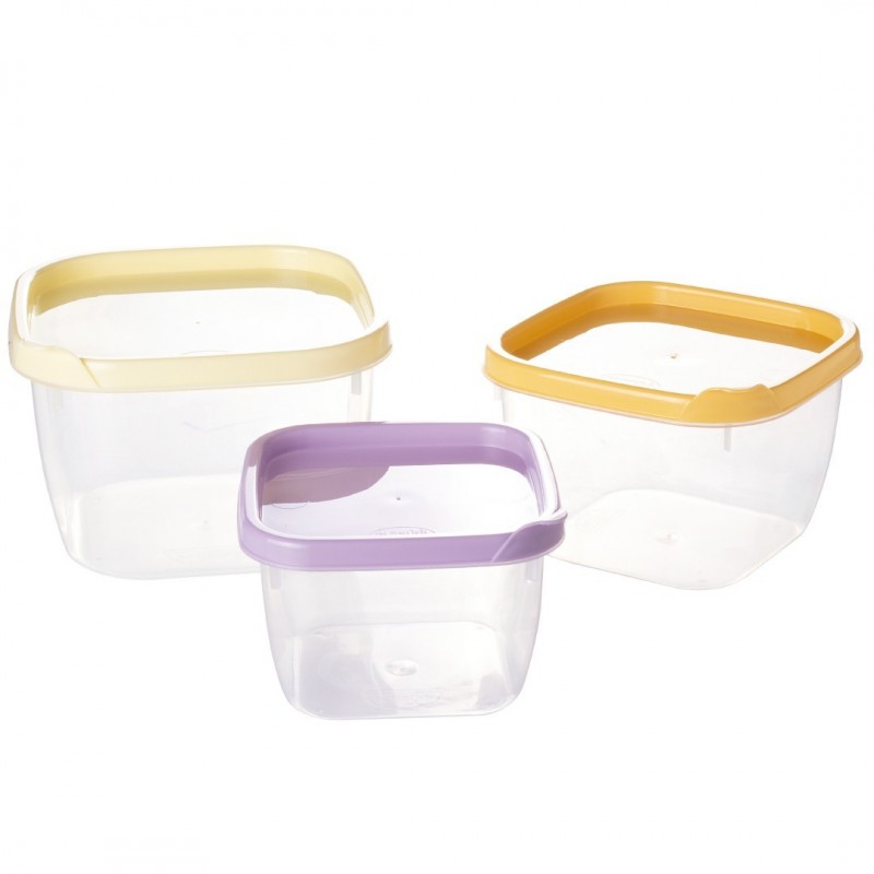 Kit 3 Potes Plásticos Quadrados Com Tampas Plasútil