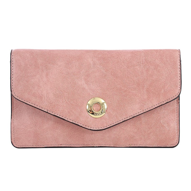 Bolsa Carteira Feminina Em Alto Relevo Fecho Botão Metálico